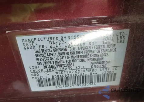 2022 Nissan Sentra Sv Xtronic Cvt z USA, uszkodzony, nr VIN 3N1AB8CV9NY230981